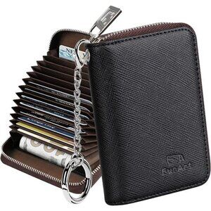RFID Credit Card Wallet Zipper Holder for Women Compact Keychain Case
